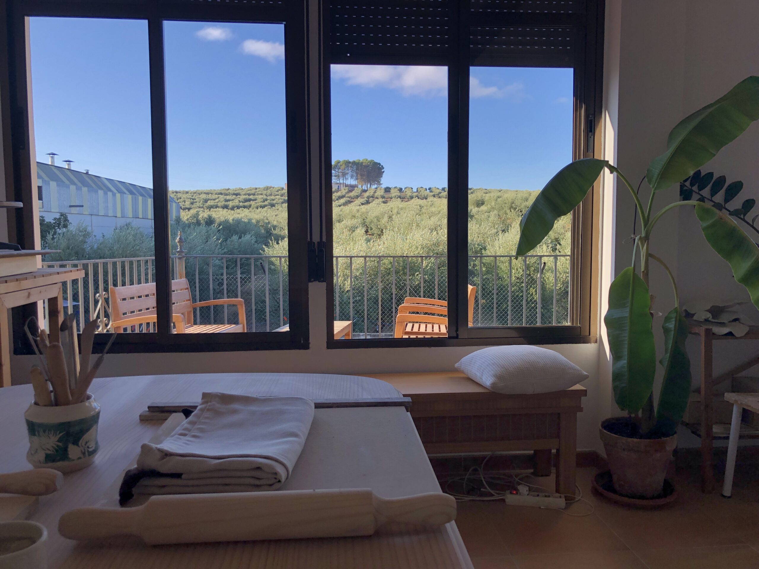 Pottery studio with views of olive trees